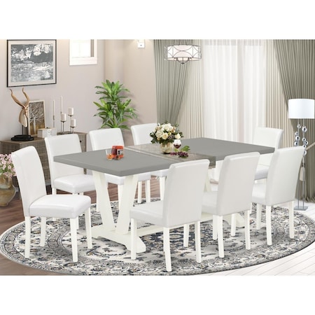 East West Furniture 9 Piece V-Style Dining Room Set - Linen White V097AB264-9